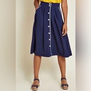 New Modcloth Midi Skirt Womens Large L Blue White Intelligent Involvement NWOT